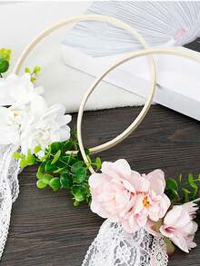 Boho Bridal Hoop Bouquet With Lace Tassel, Artificial Rose & Eucalyptus Handheld Flower Wreath For Wedding, Bridesmaid, Photo Prop - Multicolor - View 11