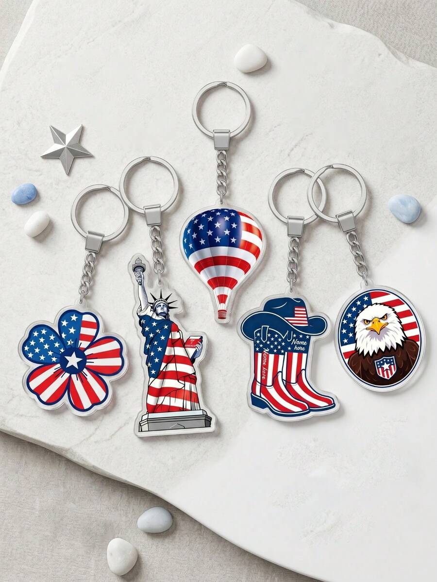 1 pieza Llavero de acrílico con impresión de alta definición del Día de la Independencia de EE. UU., Accesorio unisex personalizado para bolso, adorno para espejo retrovisor de automóvil, adecuado para decoración del hogar, recuerdo de aniversario, artículo patriótico esencial - Multicolor - Ver 1