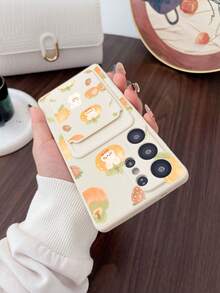 1pc White TPU Watercolor Persimmon Rabbit Strawberry Cute Pattern Full-Coverage Shockproof Phone Case And 1pc White Watercolor Persimmon Rabbit Strawberry Cute Pattern Adhesive Card Holder, Compatible With Android////Galaxy/ - Multicolor - View 5