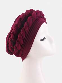 1pc Women's African Style Handmade Double Braided Turban Hat, Suitable For Daily Use - Burgundy - View 4