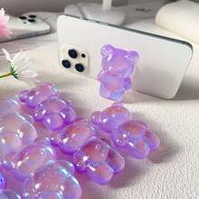 Korean Cute Ins Crushed Shell Slice Bear Resin Expandable Folding Slouchy Desk Phone Holder, Creative Gift - Purple Fragment Colorful Bear - View 2