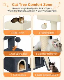 DOGAT Large 131cm Cat Tree Tower Multi Level With Scratching Posts Condos Ladder Hammock Perch Hanging Ball Indoor Activity Centre For Cats Climbing Resting Playing Dark Grey - Dark Grey - View 3