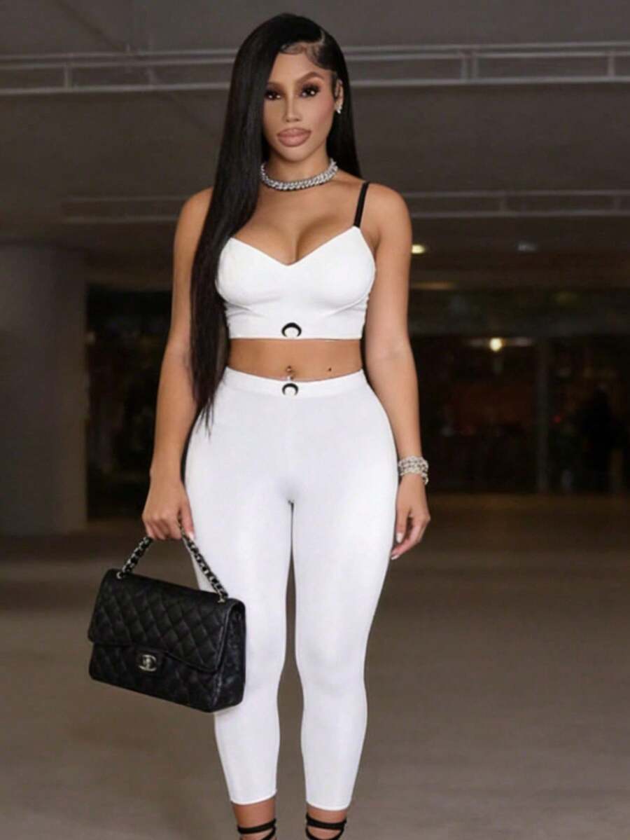 2026 New Popular Fashion Nightclub Bar Sexy Babes Girl Group Moon Dating Beach Tank Top Trousers Suit - Blanco - Ver 1