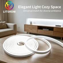 LITSHOW 冷白色LED霓虹燈條，5V USB 柔性霓虹燈帶，附觸控調光開關，IP67防水可裁剪線性照明，適用於臥室、鏡子、櫥櫃下方、DIY裝飾 (1m-10m) - 白光 - 查看 1