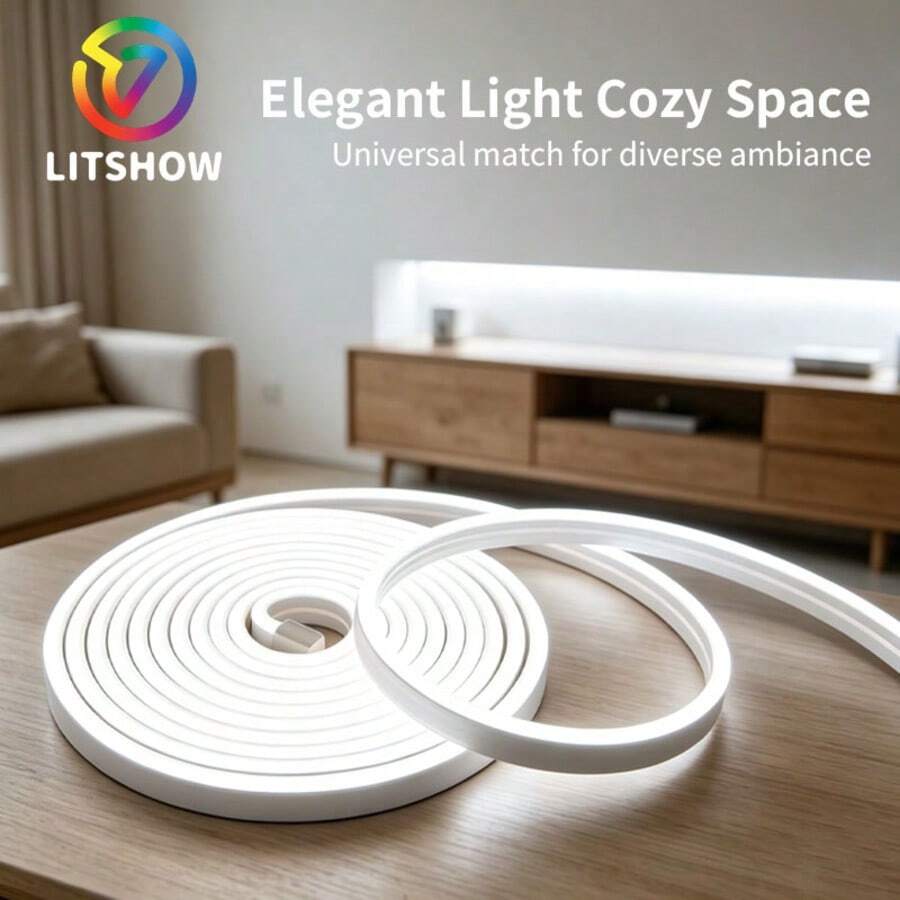LITSHOW 冷白色LED霓虹燈條,5V USB 柔性霓虹燈帶,附觸控調光開關,IP67防水可裁剪線性照明,適用於臥室、鏡子、櫥櫃下方、DIY裝飾 (1m-10m) - 白光 - 查看 1