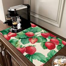1 pieza Felpudo absorbente con estampado de fresa para secar platos, felpudo absorbente para mostrador de máquina de espresso, felpudo absorbente para fregadero, felpudo absorbente suave para grifos, felpudo absorbente para tazas de fregadero, accesorios de cocina y baño - Multicolor - Ver 8