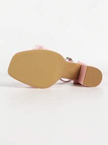 Women's Nude Platform Floral Block Heel Sandals, Ankle Strap Square Toe Bridal Wedding Shoes - Baby Pink - View 9