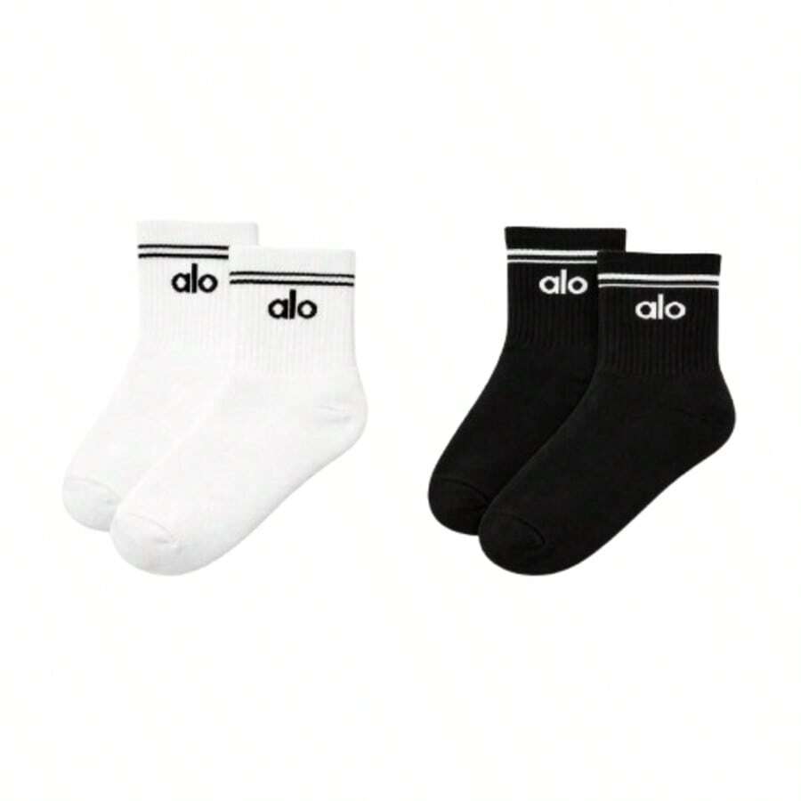 Alo Yoga Half-Crew Throwback Sock Mixed Color(2 Pairs) (Unisex) - 1 Pair White+ 1 Pair Black - View 1