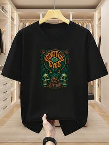 Men's Plus Size T-Shirts, 100% Cotton, With A Grateful Eyes Print, Crew Neck, And Short Sleeves, Featuring A Skull And Mysterious Eye Design-A Unique And Modern Style. Comfortable And Casual T-Shirt For Summer. - 黑色 - 查看 6