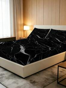 3pcs Marble Texture Pattern Fitted Sheet Set (Including Pillowcase), Soft & Breathable Bedding Set Suitable For Spring Room Decor, Applicable For Home, Hotel, Bedroom - Multicolor - View 8