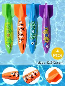 12pcs/Set Fun Cartoon Print Diving Rockets, Streamlined Glide & Sink Torpedoes, Pool Breath-Holding Training & Water Play Toys, Summer Water Fun Essentials! High Elasticity & Durable Diving Rockets, Pool Throwing Interactive Fun Toys - Multicolor - View 13