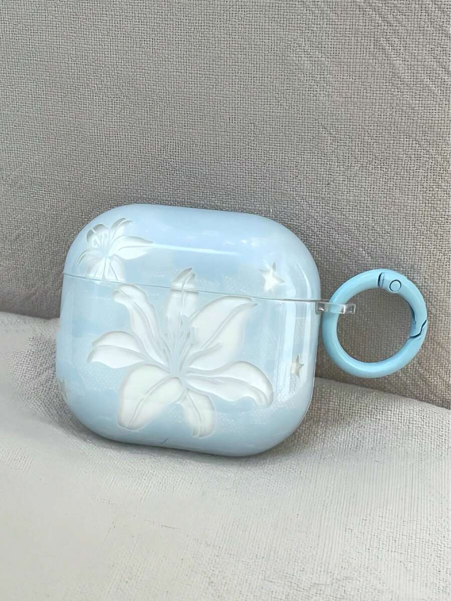 Korean Style Fresh Light Blue Lily Flower Suitable For AirPods 3 Protective Case With Pendant, 4 3rd Gen, Apple Pro 3/2 Wireless Bluetooth Earphone Case - Blue - View 1