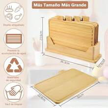 Juego de 4 Piezas Tablas para Picar de Bambú Tabla de Cortar de Cocina con Soporte Con Iconos de Comida Prevenir la Contaminación Cruzada de Diferentes Artículos Para Carne Pan Verduras Fruta - Marrn Natural - Ver 4