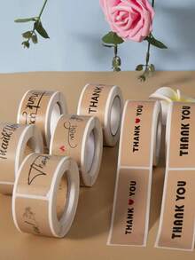 120pcs Kraft Paper Thank You Self-Adhesive Roll Stickers, Rectangular 3x1 Inch, 6 Styles Available, Red Heart, Flower, Envelope English Thank You For Your Order Rectangular Seal Stickers, Baking DIY Decoration, PVC Self-Adhesive - Kraft Paper Thank You - View 6