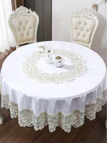 HXARTMIS 1 buah Taplak Meja Bundar Beludru Putih Elegan dengan Hiasan Renda Berongga, Taplak Meja Makan Mewah yang Menutupi Seluruh Meja, Cocok untuk Meja Makan, Dekorasi Pernikahan dan Pesta, Kain Lembut dan Tahan Kerut - Putih - View 6