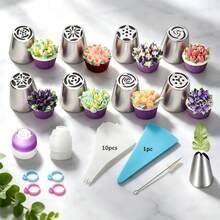 27件組俄羅斯鬱金香不鏽鋼裱花嘴，奶油花嘴糖果裝飾工具，適用於蛋糕、杯子蛋糕烘焙家用 - 彩色 - 查看 12