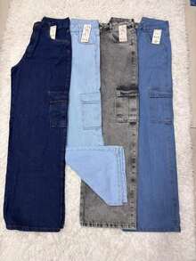 Kit Of 2 Women's Cargo Jeans With Wide Leg And High Waist, In 4 Random Colors (2 Pieces). - 彩色 - 查看 11
