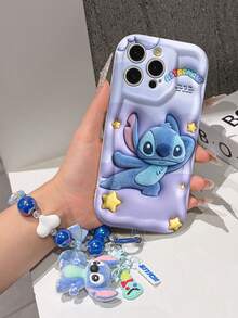 Disney Has Authorized, Phone Case - Chain Set, The Stitch Lilo & Stitch 3D Phone Case Plus A Silicone 3D Stitch Bracelet With Metallic Ring Removable Bracelet, Stitch And Angel Pattern, Compatible With Iphone17/16/15/14/13/12/11/XS/XR/X Plus Pro Max, A Stylish Cartoon Phone Case, The Perfect Gift Choice, Phone Protection, Durable Phone Cover, Great Gift For Friends And Family. - trắng - Xem 4