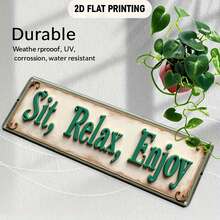 1pc Fashionable European Style Iron 2D Sign, Green "Sit Relax Enjoy" Text, Suitable For Decoration In Bars, Restaurants, Living Rooms, Bedrooms, Garages, With Pre-Drilled Holes As Shown In Size Chart - Multicolor - View 3