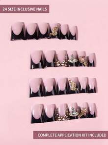 24pcs Y2K Style Duck Mouth Acrylic Press-On Nails, Decorated With 3D Metal Stars And Rhinestones. Includes 1pc Jelly Gel And 1pc Nail File. - Multicolor - View 2