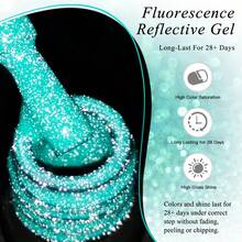 FOUR LILY 1 Bottle Mint Blue Fluorescent Reflective Glitter Gel Nail Polish, 10ml Fluorescent Color Shiny Glitter Dark Laser Gel Nail Polish, Suitable For Summer Nails, Semi-Permanent Soak-Off UV Gel Nail Polish, Nail Art DIY Home And Hair Salon - 薄荷藍 - 查看 6