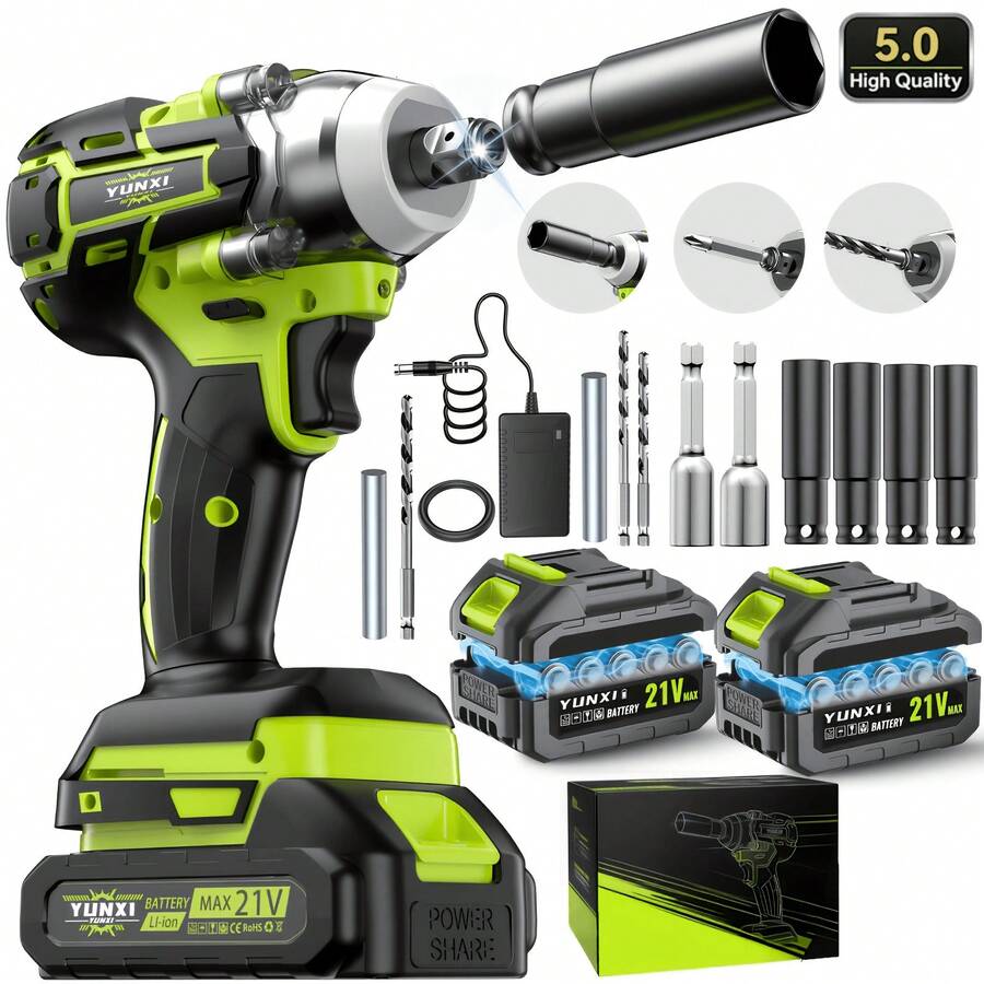 3-In-1 Cordless Impact Wrench, Brushless Motor, High Torque, Lighter Design ,Rechargeable Battery, Ideal For Car, Professional Workshops, Construction And Household Maintenance. A Perfect Holiday Gift For Father. - 升級 2*電池-B - 查看 1
