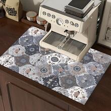 1 pieza Estera de secado de platos absorbente con patrón floral de diamante vintage, decoración del hogar, apta para máquina de espresso, fregadero, grifo, baño, accesorios de cocina - Multicolor - Ver 5