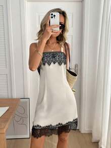MEXEasowa Vestido de línea A con cintura ceñida, sin mangas y cuello cuadrado, con estampado geométrico y floral, vestido casual y elegante para uso diario o vacaciones, para mujer, primavera/veranoMEX EEHN - Albaricoque - Ver 1