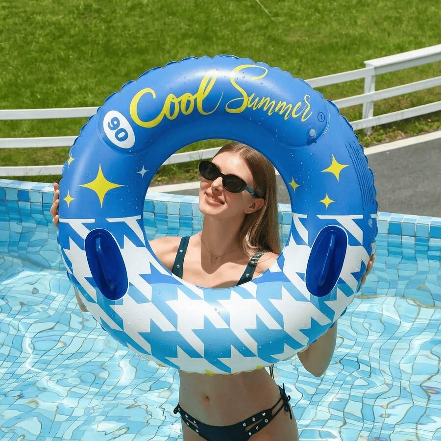 Phao bơi bơm hơi có tay cầm, họa tiết răng sói cổ điển, ống bơi PVC chịu lực cho người lớn & thanh thiếu niên, đồ chơi nước mùa hè mát mẻ cho bãi biển & tiệc hồ bơi - Nhiều màu - Xem 1
