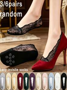 3/6 Pairs Random Women Lace Ankle Socks, Fashionable Versatile For Indoor & Outdoor Wear, Spring/Summer - Multicolor - View 7