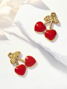 3PCS/5PCS/10PCSSweetheart Cherry Drop Charm, Gold Plated Red Enamel Cherry Pendant, Romantic Fruit Charm For DIY Jewelry - Fruit - View 6
