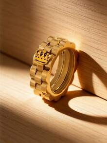 1 pieza Anillo de diseño de corona de acero inoxidable, accesorio unisex de estilo hip-hop adecuado para uso diario, fiesta, regalo de vacaciones - Multicolor - Ver 8