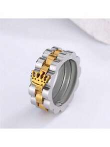 1 pieza Anillo de diseño de corona de acero inoxidable, accesorio unisex de estilo hip-hop adecuado para uso diario, fiesta, regalo de vacaciones - Multicolor - Ver 9