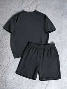 2pcs/Set Boys' Racing Theme Print Loose Top + Sports Shorts, Comfortable And Soft, Suitable For Summer And Sports - Dark Grey - View 5