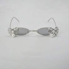 Women's Fashion : Rhinestone-Embellished Shades With Pearl Tassels And Bow Accents - Silver - View 3
