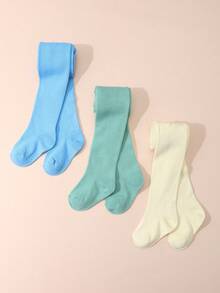 3 Pairs Girls' Solid Color Leggings, Suitable For Everyday Wear - Multicolor - View 13