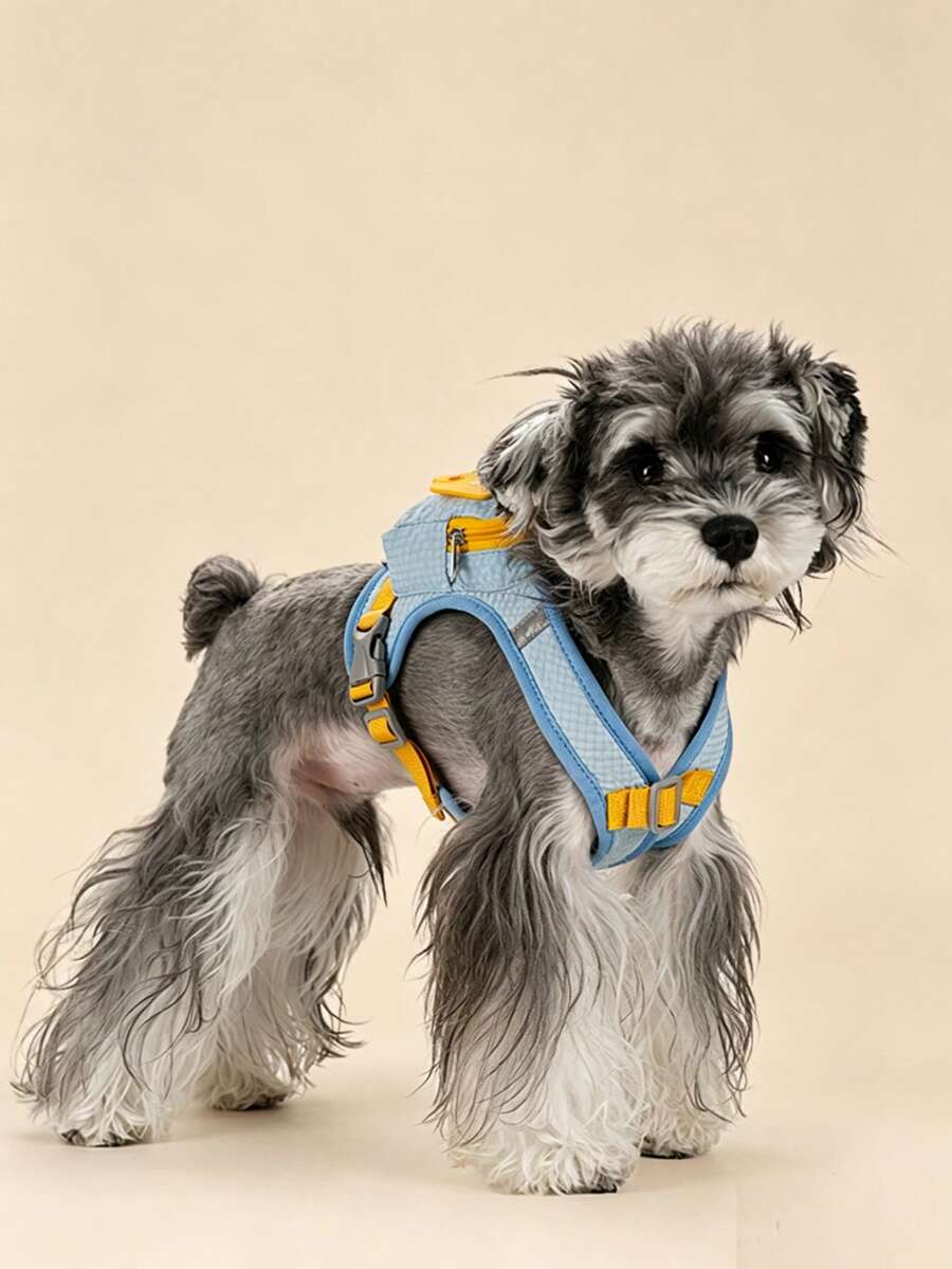 1pc Dopamine Color Cartoon Pet Harness & Leash Set, Breathable Non-Choke Design For Small Dogs & Cats, Suitable For Walking - Baby Blue - View 1
