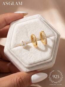 Bộ trang sức 3 món sang trọng và thời trang, bạc 925 khảm vàng 14K và đá Cubic Zirconia trắng, thích hợp làm quà tặng kỷ niệm và sinh nhật. - Vàng - Xem 2
