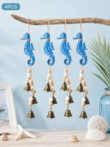 Resin Starfish Wind Chime With Bell - Ocean Theme Home Decor, Outdoor Patio Decoration | Blue Starfish, Wooden Beads, Vintage Metal Bell | Summer, Seaside, Mediterranean, Boho Style Home Decor - Wind Chimes - View 7
