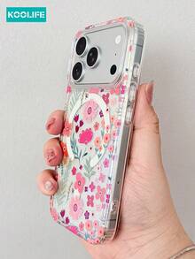Koolife 1pc Magnetic Protective Phone Case With Glitter Floral Pattern, 2-In-1 PC+TPU Anti-Fall Anti-Yellowing Protective Cover, Fresh Flower Pattern Daily Accessory, Suitable For IPhone 17/17 Pro/17 Pro Max - Floral Print - View 8
