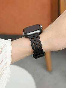 1條女款鏤空可愛矽膠手錶錶帶，適用於Apple Watch 42mm、38mm、40mm、41mm、44mm、45mm、46mm、49mm，時尚智慧手錶替換錶帶，適用於Series Ultra2、Ultra SE2、SE 11、10、9、8、7、6、5、4、3、2、1，可用作學生返校禮物 - 黑色 - 查看 1