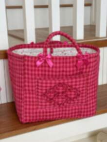 Red Quilted Large Capacity Storage Basket With Handle Clothe Storage Basket Laundry Storage Basket Home Storage Basket Dirty Clothe Storage Basket Design For Convenience And Practicality. A Practical Household Storage Basket, Suitable For Dirty Clothes, Home Decor, Children's Toys, Etc. Also Suitable For Storing And Organizing Laundry, Toys, Etc. Wardrobe Decoration, Portable Picnic Basket - Multicolor - View 9
