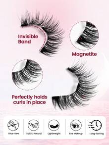 1 Set Magnetic Fake Eyelashes Kit With Mirror And Eyelash Applicator, No Glue Needed, Cat Eye Faux Mink Wispy Lashes With Tweezers - 彩色 - 查看 6