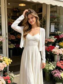Women White Long Sleeve Button Down Cropped Cardigan, Lightweight Sheer Thin Knit Shrug Top, Casual Summer Layering Basic Soft Cardigan - White - View 8