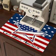 1pc Patriotic Pattern Printed Absorbent Dish Drying Mat, Espresso Machine Countertop Absorbent Mat, Sink Drain Mat, Soft Faucet Absorbent Mat, Sink Cup Mat, Kitchen & Bathroom Accessories - Multicolor - View 5