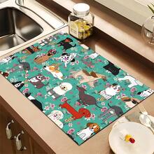 1pc Animal Pattern Printed Absorbent Dish Drying Mat, Home Decor, Suitable For Espresso Machine Countertop, Sink Drain Mat, Soft Faucet Pad, Bathroom Cup Mat, Kitchen & Bathroom Accessories - Multicolor - View 6