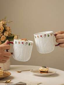 1/2pcs Christmas Sweater Embossed Ceramic Mug, 12oz Scratch-Resistant Durable Coffee Cup, Dishwasher & Microwave ; Home, Office, Party Universal Drinkware; Birthday, Christmas Gift, Vintage Style Tableware, Multi-Function Beverage Cup - Multicolor - View 6