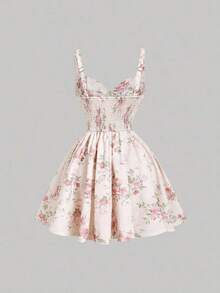 Vestido con estampado floral vintage decorado con botones - Rojo - Ver 9