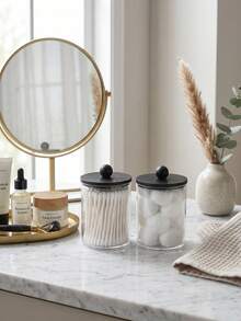 1/2/3/4 Packs Qtip Holder Dispenser With Black Lids - 10 Oz Clear Plastic Apothecary Jar Containers For Vanity Makeup Organizer Storage - Bathroom Accessories Set For Cotton Swab, Ball, Pads, Floss - Multicolor - View 2