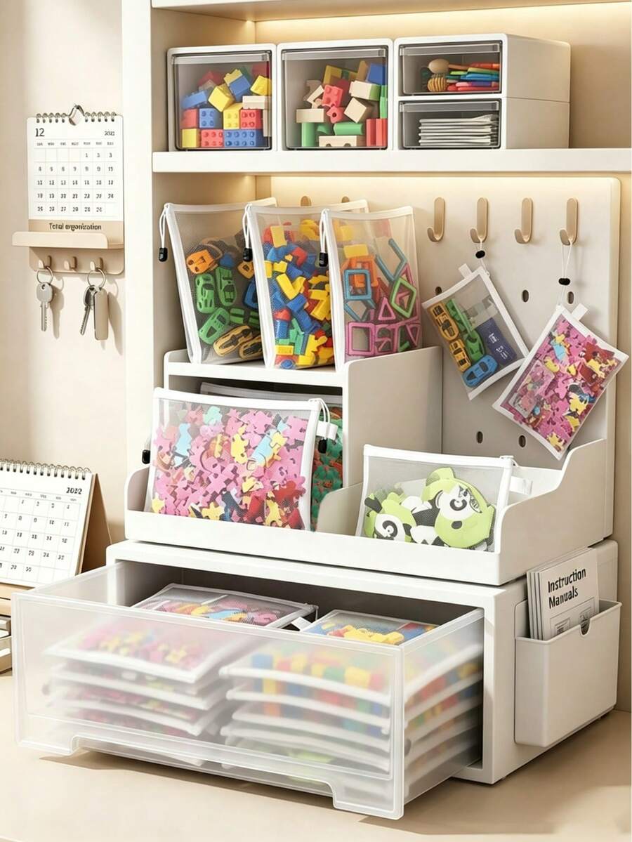 5 túi đựng đồ dùng cho trẻ sơ sinh, túi đựng đồ chơi xếp hình cho trẻ em, túi đựng quần áo trẻ em du lịch thoáng khí, hộp đựng bút chì văn phòng phẩm cho trẻ em - trắng - Xem 1
